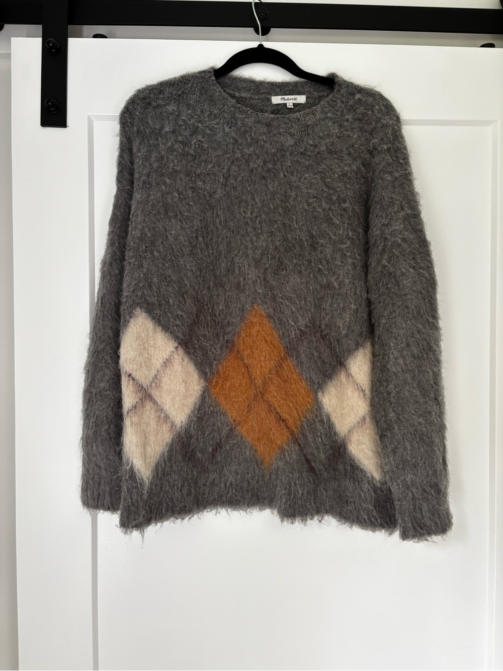 Madewell Gray Alpaca Wool Argyle Sweater